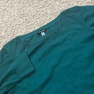 Cable & Gauge Teal Green Embellished Crew Neck Sweater 1X